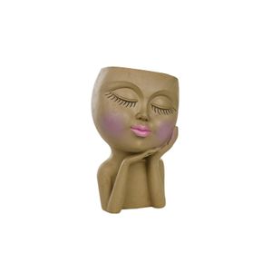 Gesichtsblume Pot Dornröschen glatte Kante menschliches Gesicht Steckbacken flacher Kopf dekorativ-Beige