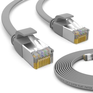 hb-digital Patch Kabel 30m LAN Kabel Cat7 Netzwerk Kabel cat.7 Flachkabel RJ45 Kupfer bis zu 10 Gbit/s U/FTP PVC grau