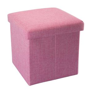 Intirilife Skladacia stolička 30x30x30 cm v ružovej farbe CHERRY FLOWERS PINK - Sedacia kocka s úložným priestorom a vekom z tkaniny v ľanovom vzhľade - Sedacia kocka podnožka Úložný box Truhlica Lavica