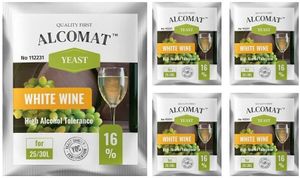 Alcomat White Wine HAT Yeast Weißweinhefe Gärhefe Wein Weinhefe Weißwein 25 bis 30 Liter aktive Trockenhefe bis 16% 5 Stück