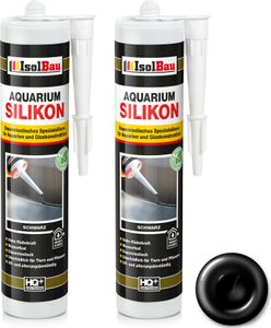 Isolbau Aquarium Silikon 2 x 300 ml Schwarz - Dauerelastisches Spezial-Silikon für Aquarien & Glaskonstruktion - Für Innen- & Außenbereich –  Kartusche