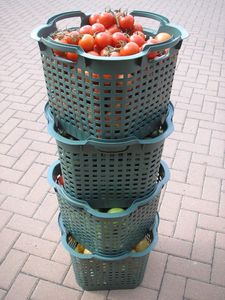 5x Erntekorb Kartoffelkorb Gartenkorb lebensmittelecht, 25L Laubkorb Obstkorb 40x40cm Drehstapelkorb - Kunststoffkorb stapelbar, braun, extrem robust
