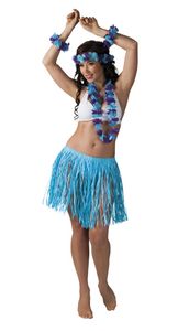 B52426 blau-lila Damen Hawaii Set Bastrock Hawaii Kostüm