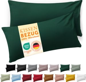 Blumtal Kissenbezug 40x 80 cm im 2er Set weich  - Kissenhülle 40x80 cm - 40x80 cm Dunkelgrün