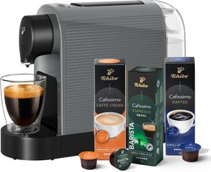 Tchibo Cafissimo „Pure plus“ Kaffeemaschine Kapselmaschine inkl. 30 Kapseln für Caffè Crema, Espresso und Kaffee, 0,8l, 1250 Watt, Grey
