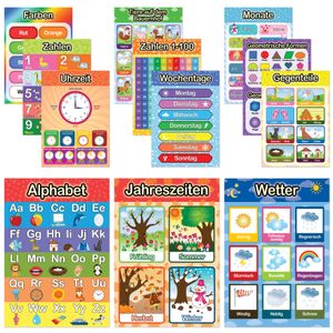 LIKARTO 12 pädagogische Montessori Lernposter A4 - Extra dickes Papier und beidseitig laminiert - Grundlagen 1 - Buchstaben lernen, Lernhilfe für Kind