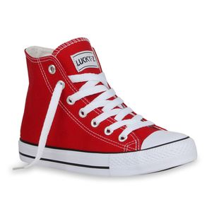 Mytrendshoe Damen Sneakers High Top Kult Schuhe Sportschuhe Schnürer 72104, Farbe: Rot, Größe: 43