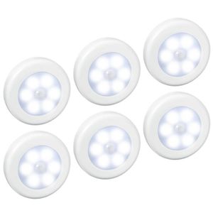 6 Stück 6 LEDs Nachtlicht Mit Bewegungsmelder Sensor,Auto On/Off,für Flur, Küche, Schlafzimmer, Treppe, Schrank (Magnetisch, Batteriebetrieben,Weiß,Weißes Licht)