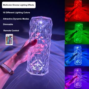 Acryl Tischlampe mit Fernbedienung 16 verschiedene Beleuchtungsfarben mit einstellbarer Helligkeit 4 Modi USB wiederaufladbare Kristall Nachttischlampe Dekorative Schlafzimmer Nachttischlampe