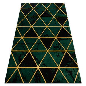 Koberec EMERALD exkluzívne 1020 glamour, štýlový mramor, trojuholníky fľaškovo zelené / zlato zelený 160x220 cm