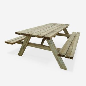 sweeek - Picknicktisch 180 cm Holz, 6 Personen - PANCHINA - Holzfarben