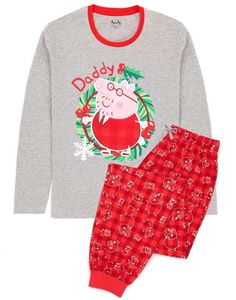 Prasátko Peppa - Pánské pyžamo - vánoční design NS6667 (L) (červená/šedá)
