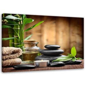 Feeby Leinwandbild auf Vlies Zen Spa Bambus Steine 90x60 Wandbild Bilder Bild