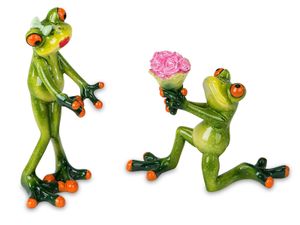 Formano 2er Set lustige Frösche Froschpaar Antrag mit Blumen Liebe Figur Poly 16 cm