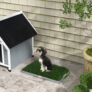 PawHut Hundetoilette Hundeklo mit 2 Grasmatte, Tablett für Töpfchentraining, Welpentoilette für Welpen Indoor Outdoor Grün 67 x 41 cm