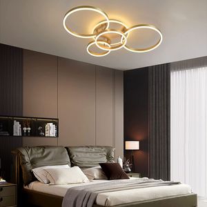 4 Ring LED Deckenleuchte, Moderne Dimmbare Deckenlampe mit Fernbedienung Kronleuchter Hängellampe  für Wohnzimmer Schlafzimmer 75W Gold