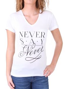Madonna T-Shirt Damen "ODA" V-Ausschnitt Never Say Never Print Shirt MF-406906  Weiß S