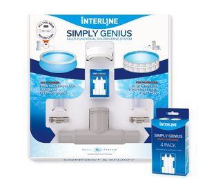 Sicherheits Chlor Dosierschwimmer I Pool Wasser Kindersicher Chloren I Simply Genius Starter Set inkl. 4er Pack Nachfüll Set I geeignet für empfindliche Haut I Mit Multifunktions Tabletten