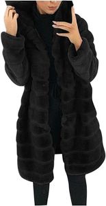 ASKSA Damen Pelzmantel Oversize Winter Warm Lange Felljacke Flauschige Elegant Cardigan Parka Coat mit Kapuze, Schwarz, S