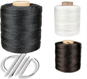 Ledergarn schwarz aus Polyester 1,0 mm gewachst 430m + Nadelsortiment 6-teilig - Halbrundnadel - Ledernadel - Polsternadel - Segelnadel - Packnadel - Teppichnade