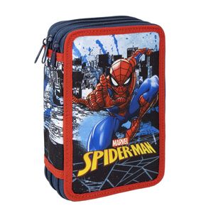 Plumier Triplo Spiderman 43 Pezzi Azzurro (12 x 19,5 x 6,5 cm)