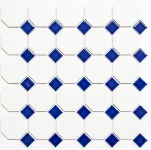 Mosaik Fliese Keramik blau Octagon weiß matt blau glänzend Wandfliesen Badfliese MOS13-OctaG464