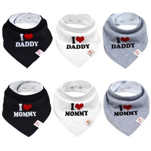 6 Stk. Baby I Love Mommy und Daddy Dreieckstücher Halstuch aus Baumwolle Spucktuch Lätzchen für Kleinkinder (Unisex Set)