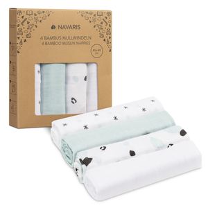 Navaris Baby Mullwindel Set - 4x Mulltuch zum Stillen Pucken Wickeln - 80x80cm Pucktuch Spucktuch - Stilltuch aus Viskose und Baumwolle - Sterne