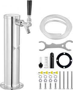 Bierzapfsäule mit Einzelhahn - Edelstahl Bierfass-Turm - Kegerator-Turm-Kit mit vormontierten Schläuchen - Selbstschließendem Zapfhahnschaft - ideal für Partys, Bars, Pubs und Restaurants
