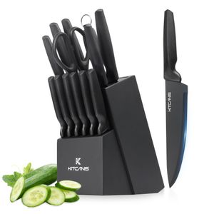 Messerblock 15 teilig Messerset Edelstahl Küchenmesser Profi Kochmesser-Set, inklusive Küchenschere, Messerschärfer und Massivholzmesserblock, Schwarz