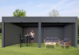 Pergola HWC-L46 mit 6x Seitenwand, Gartenpavillon Lamellen-Pavillon Rollo, 11cm-Alu-Gestell, sturmfest 3x6m  anthrazit