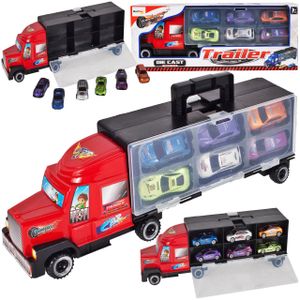 MalPlay Transporter Spielzeug | Transport-LKW Autotransporter mit 6 Stück Buntes Mini Autos und Helikopter | Länge 37 cm | ab 3 Jahren | Geschenk für Kinder