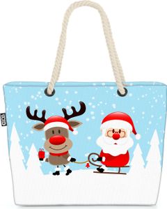 VOID Nikolaus Rentier Schlitten Strandtasche Shopper 58x38x16cm 23L XXL Einkaufstasche Tasche Reisetasche Beach Bag