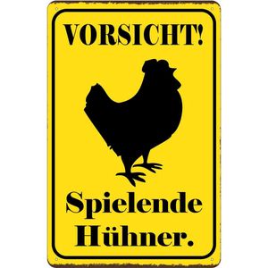 vianmo Blechschild 20x30 cm gewölbt Warnung Vorsicht spielende Hühner
