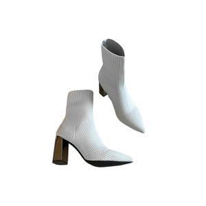 Damen Stiefeletten Elastischer Stiefel Socke Klobige Absatz Anti Slip Comfort Freizeitschuhe Graue dicke Ferse,Größe:EU 38