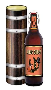 Alles Gute 1 Liter Bier Flasche PIls mit Bügelverschluss in Geschenke Dose Holzdesign