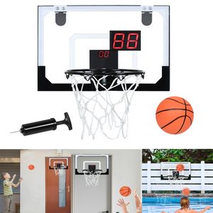 UISEBRT Mini basketbalová obruč pre deti s elektronickou funkciou vyhodnocovania a zvukom Vnútorná basketbalová obruč na dvere Závesná basketbalová doska s loptami a pumpou