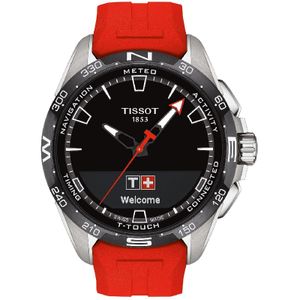 Tissot Herrenuhr T-Touch Connect Solar Smartwatch Titan mit rotem Kautschukarmband