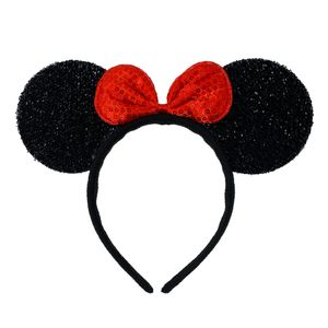 Oblique Unique Haarreif Maus Ohren mit Schleifer Glitzer Haarreifen Mäuschen Mouse für Fasching Karneval Kostüm - schwarz rot
