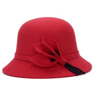 Damen-Hut, auffälliger britischer Stil, Kunstwolle, Vintage-Filz-Bowlerhut für den Herbst, Rot