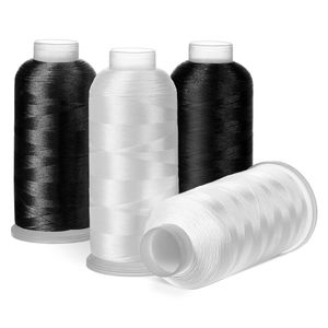 Navaris 4x Nähgarn 5000m - 4er Set Garn für Nähmaschine - Stickgarn Polyester Nähfaden 4 Spulen Faden - Polyestergarn in schwarz und weiß