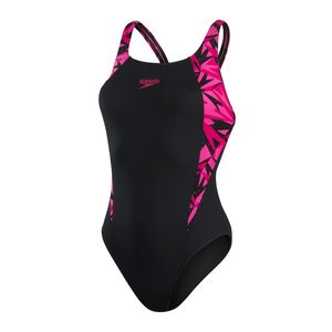Speedo Hyperboom Badeanzug Damen schnelltrocknend und chlorbeständig, Farbe:Schwarz-Violett, Größe:36