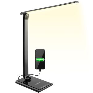 Monzana LED Schreibtischlampe 3 Lichtfarben 5 Helligkeitsstufen Touch USB Ladeanschluss Dimmbar Tischlampe Bürolampe Nachttischlampe Leselampe, Farbe:schwarz