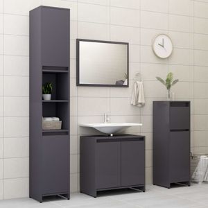 ❀ Hohe Qualität Badmöbel-Set Hochglanz-Grau Spanplatte Modern Badmöbelset für Badezimmer