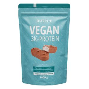 Protein Vegan 1kg - über 80 % pflanzliches Eiweiß - nutri+ 3k-Proteinpulver - Veganes Eiweißpulver ohne Laktose & Milcheiweiß - Chocolate-Coconut