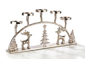 Kobolo Kerzenhalter Teelichthalter Bogenförmig -Weihnachten- Metall - silber - 53x7x26cm