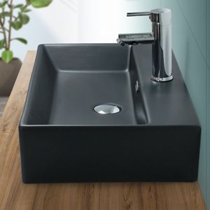 ML-Design Waschbecken Eckigform, 600x365 mm, Schwarz matt, aus Keramik, Aufsatzwaschbecken Aufsatzbecken Aufsatzwaschtisch Handwaschbecken Waschschale