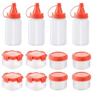 Mini Squeeze Flaschen 12er Set, Quetschflasche, Salatdressing Behälter, Outdoor Picknick Grill Gewürzflaschen, Gewürzbox, Rot