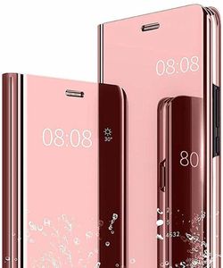 Handy Hülle für Huawei P30 Lite Clear View Hülle Klapp Flip Hülle Bumper Spiegel Mirror Cover, Farbe: Rosa