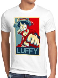 style3 LUFFY Herren T-Shirt one strohhut anime piece japanisch, Größe:M, Farbe:Weiß